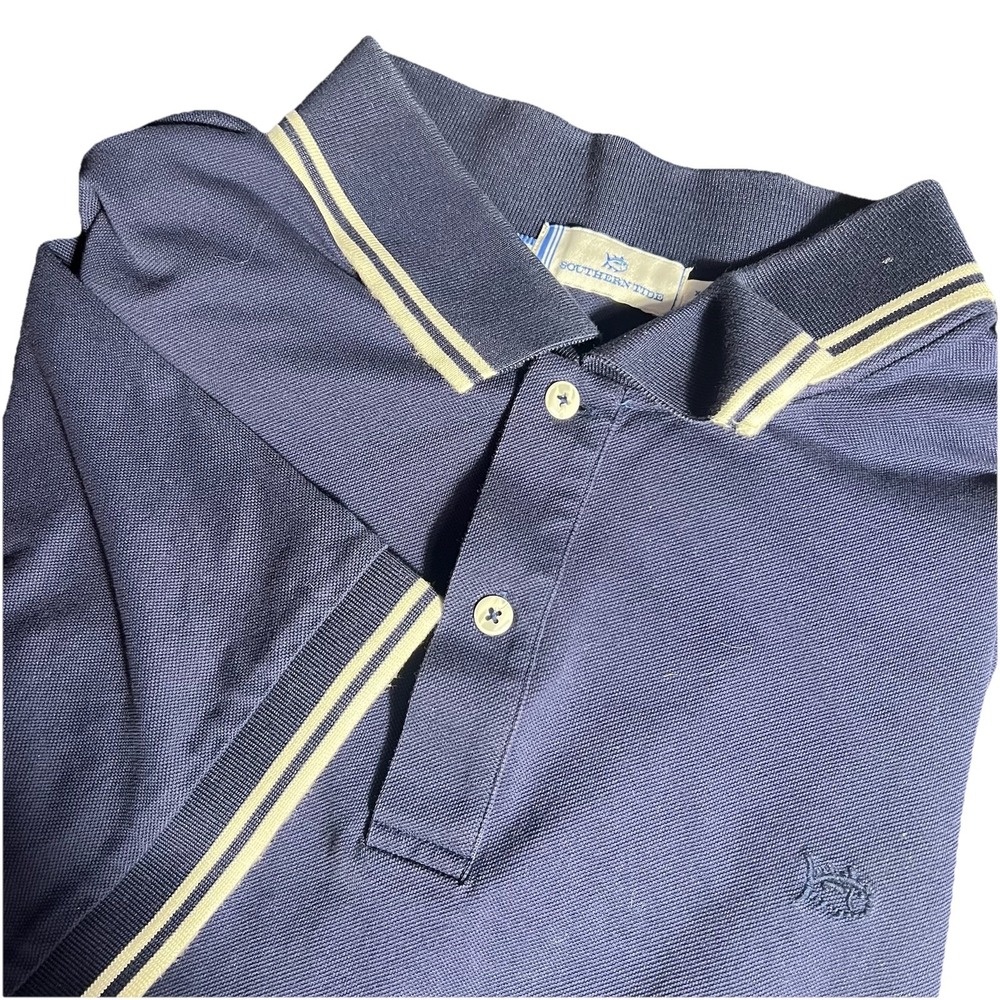 Southern Tide XXL Men's Navy‎ Blue Polo White Stripes Collar Short Sleeves Golf